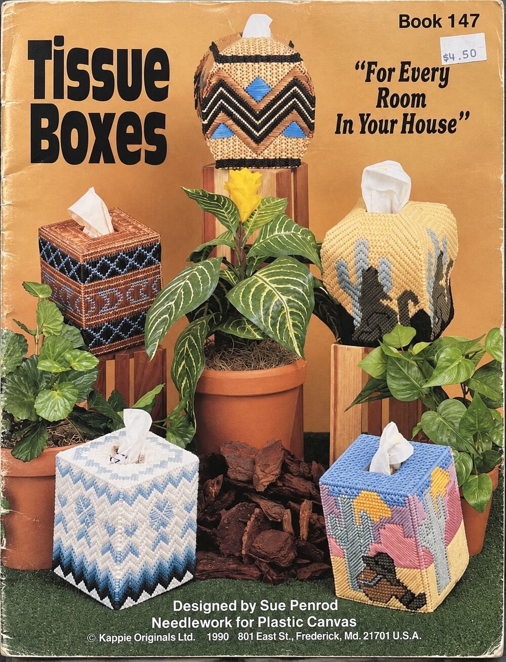 Kappie Originals PLASTIC CANVAS Needlework Tissue Boxes 5 Southwest Patterns